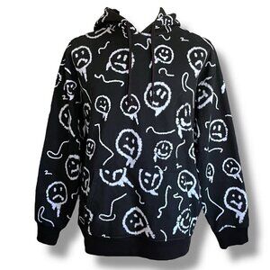 Empyre Mens Doodles Hoodie Sweatshirt Sz Large Black White Melting Smiley Faces
